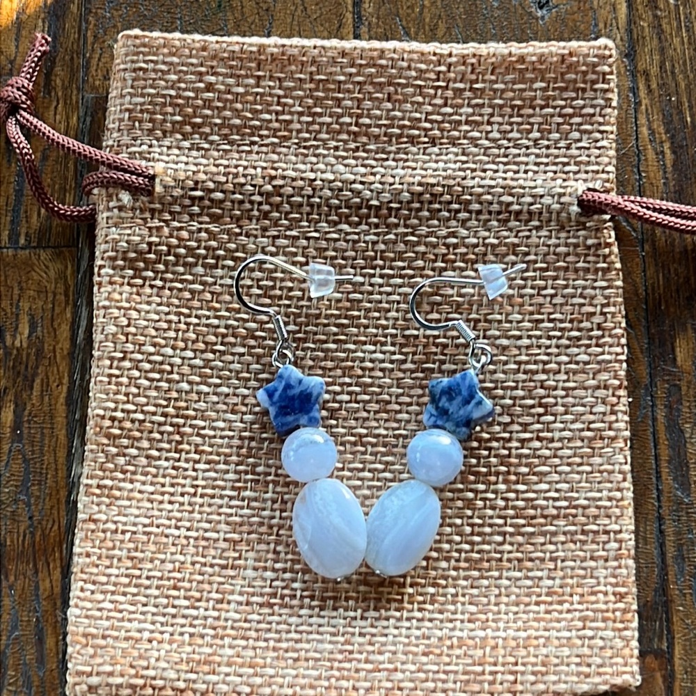 BrandNew Handmade Blue Lace Agate & Sodalite earrings Handmade Crystal Earrings